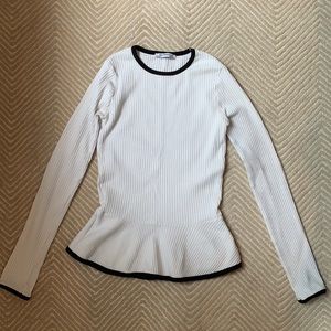 Zara White Peplum Ribbed Top